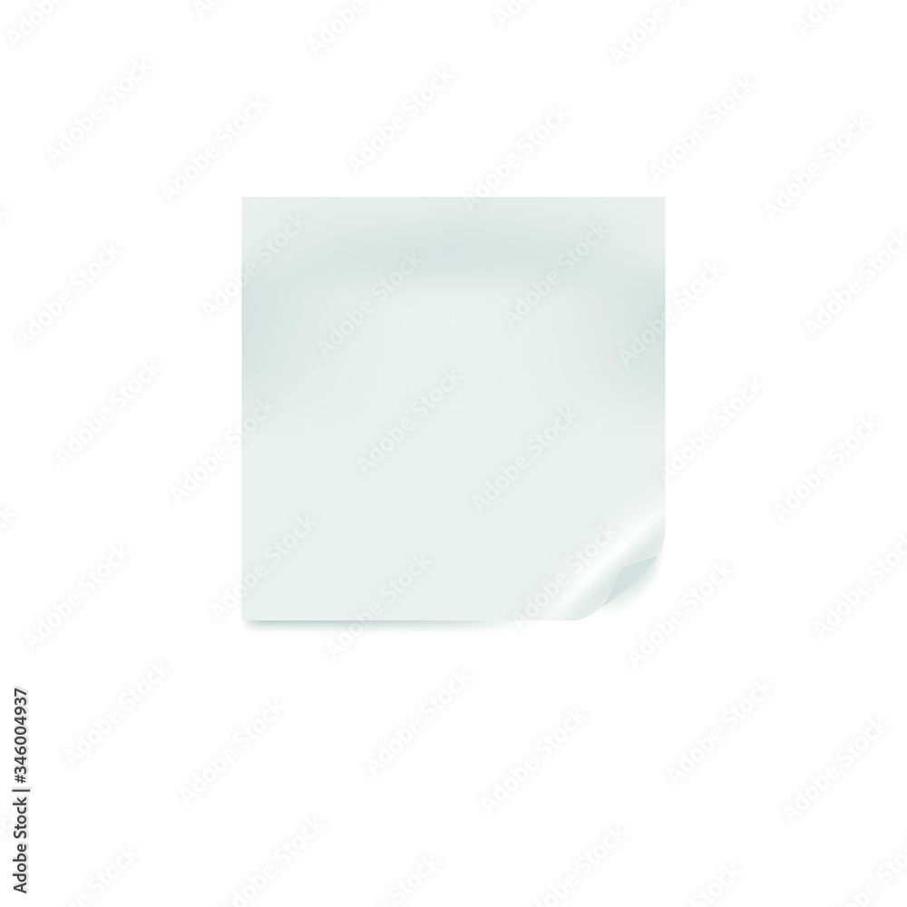 realistic white square sticker with swirl corner isolated on white background
