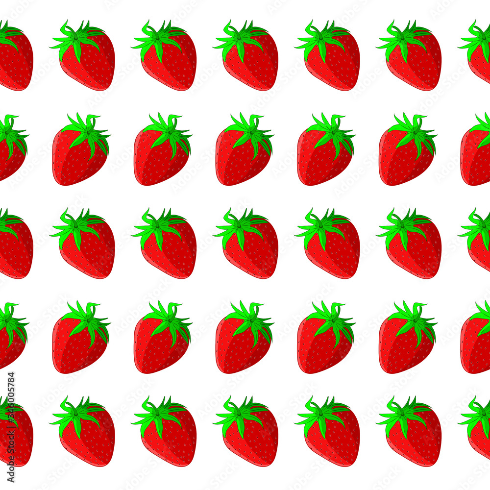 pattern drawing of juicy red sweet strawberry berries on a white background