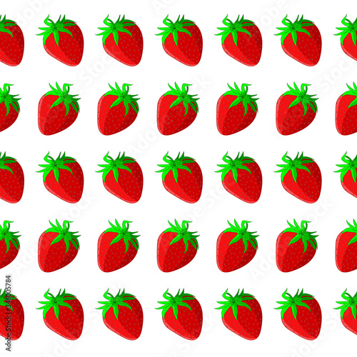 Fototapeta Naklejka Na Ścianę i Meble -  pattern drawing of juicy red sweet strawberry berries on a white background