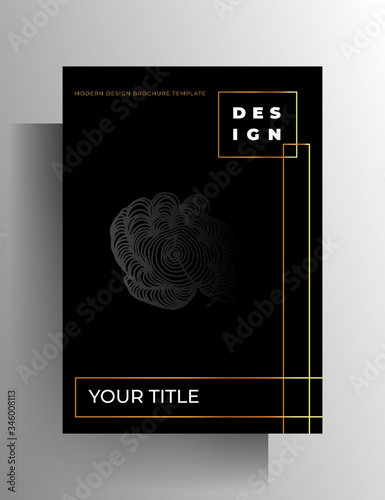 Cover design template. A strict concept with hand-drawn graphic elements in black tones with gold frames. A4 format. Vector 10 EPS.
