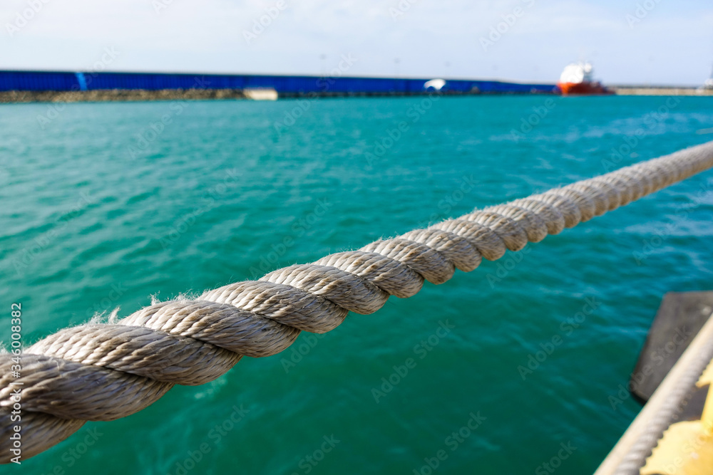 Handrail made of nautical rope at sea