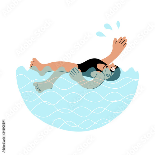 Backstroke style swimming Caucasian woman