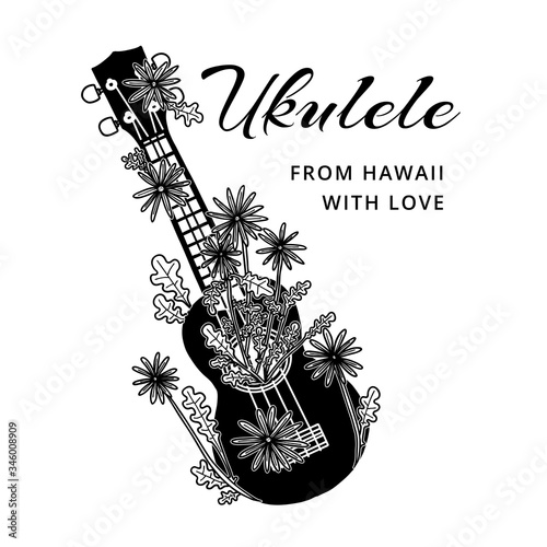 Floral ukulele design - black and white logo