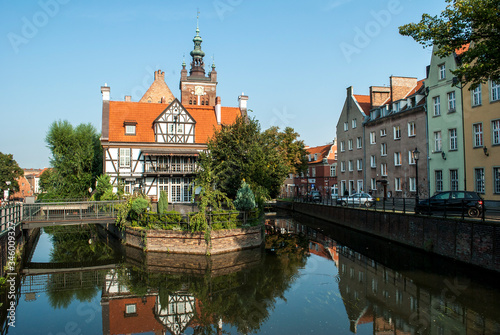 View of the house among the river in Gdansk