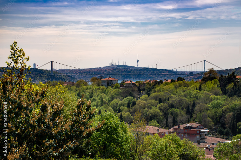 From balcony green landscape front of the bridge in istanbul city From balcony green landscape front of the bridge in istanbul city