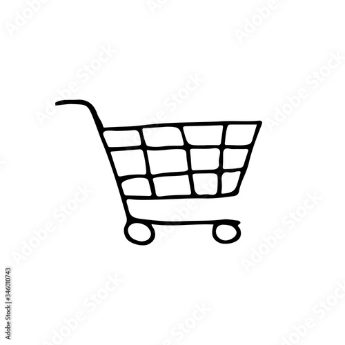 Hand drawn shopping cart illustration. Doodle shopping cart illustration