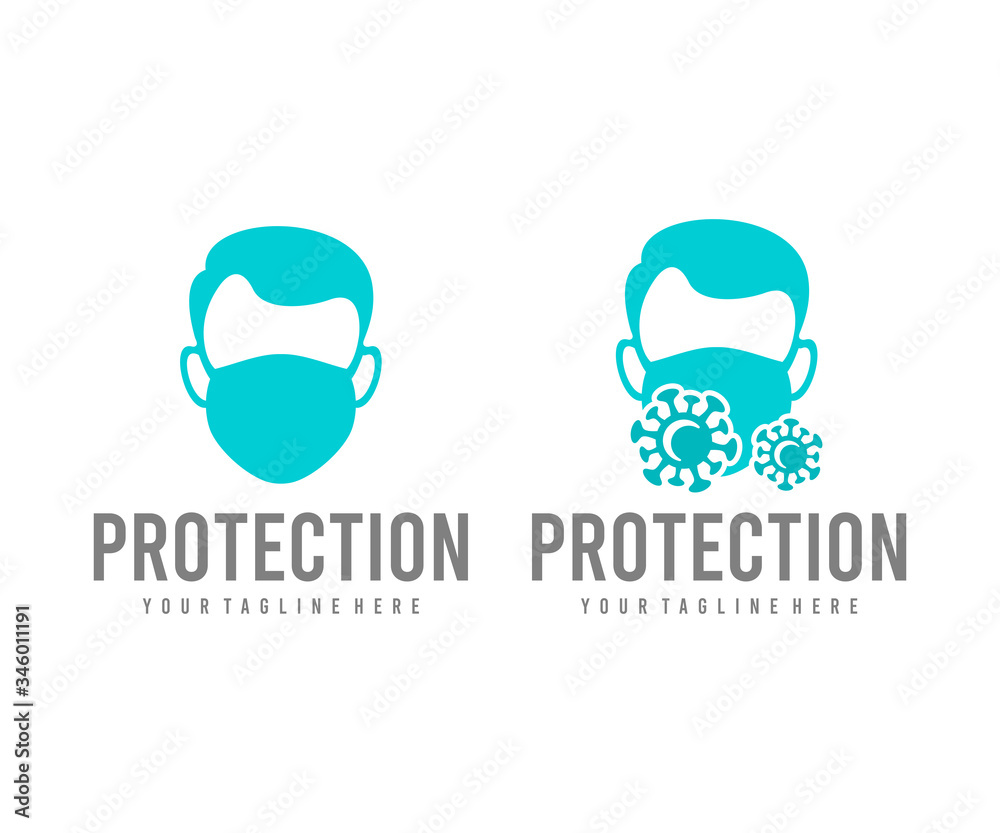 Man in protective medical mask and virus, logo design. Healthcare, health, medicine and medical, vector design and illustration Man in protective medical mask and virus, logo design. Healthcare, health, medicine and medical, vector design and illustration