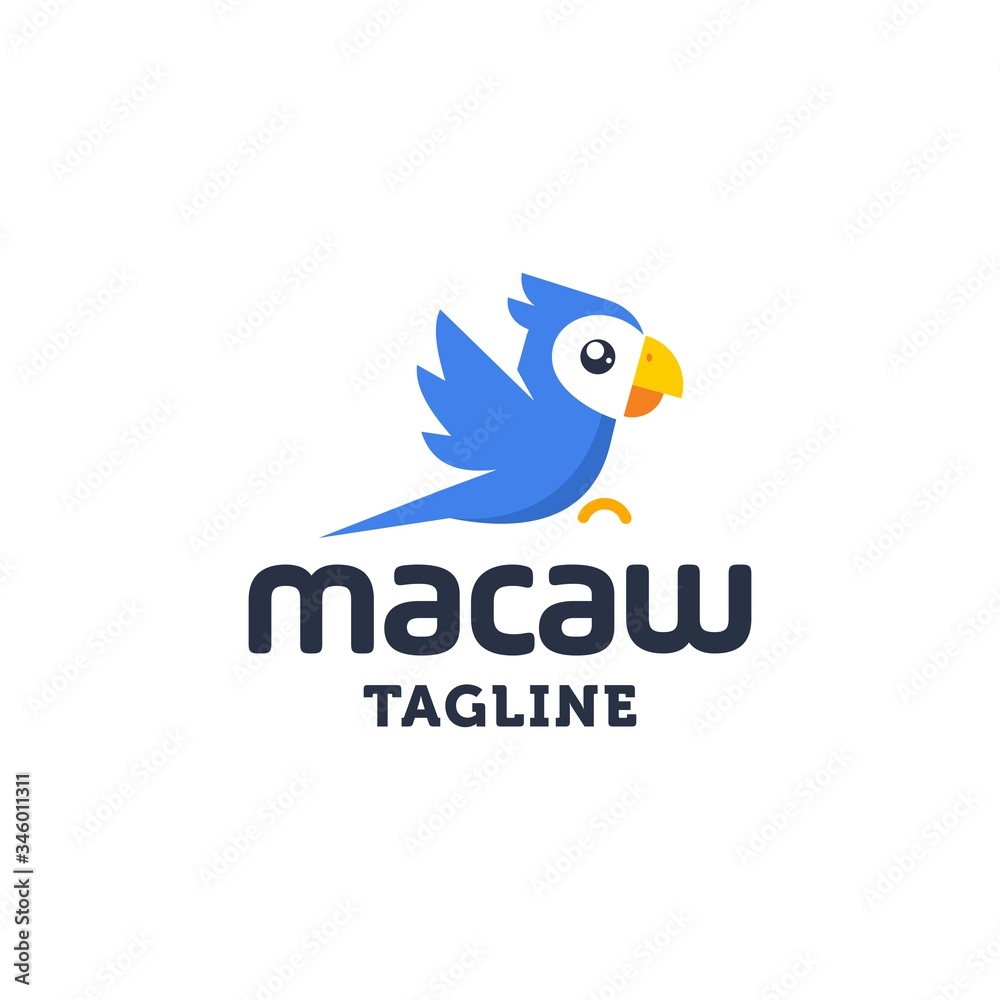 Obraz premium macaw parrot tropical bird logo icon vector template in colorful flat line outline style illustration