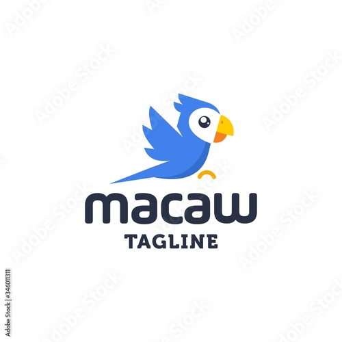 macaw parrot tropical bird logo icon vector template in colorful flat line outline style illustration