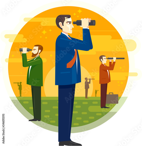 Business people stand using binoculars. Searching for opportunities. Business concept