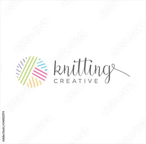 Circle Crochet Logo Design Template, Knitting Logo Design, Tailor, sewing, needle, yarn For Handmade handicraft logo Colorful design Template