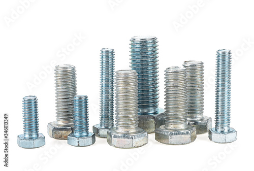 Various metal bolts isolated on a white background