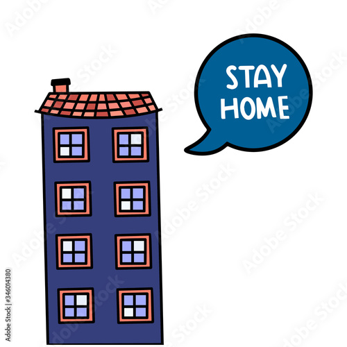 Stay at home concept. COVID 19 or Corona virus protection campaign logo, text, vector illustration