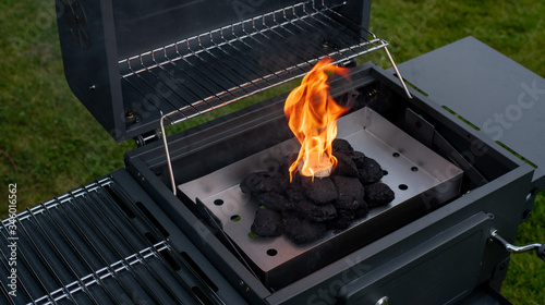 fire from charcoal in barbecue