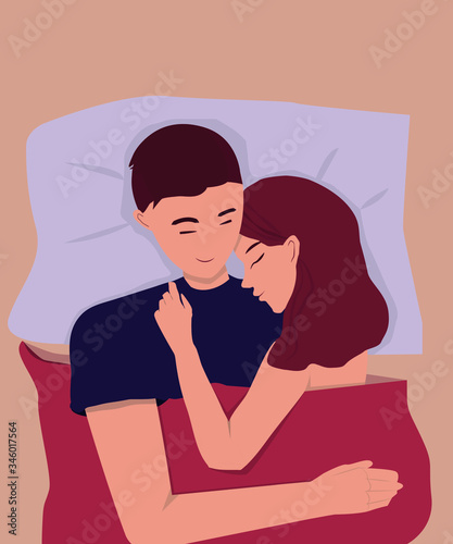 a girl and a guy in love are sleeping