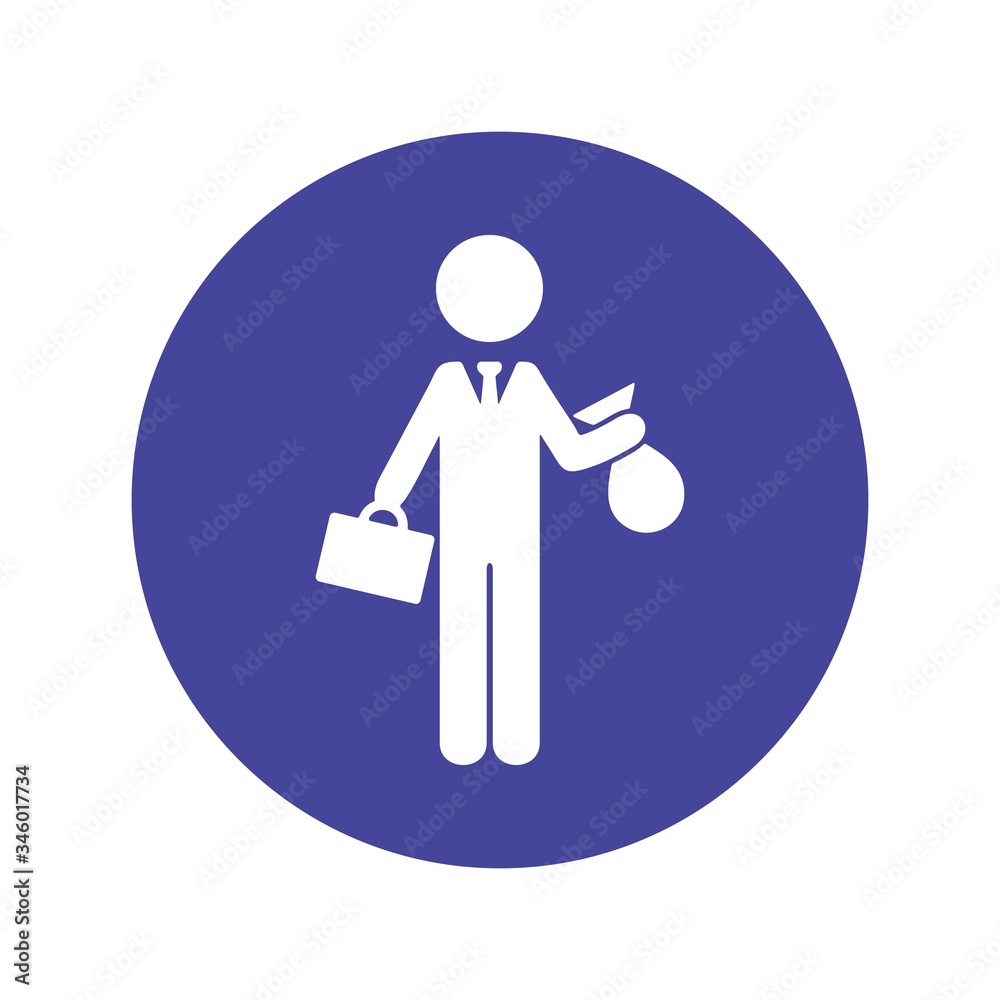 Man holding bag with gold. Flat icon design for finance concept.