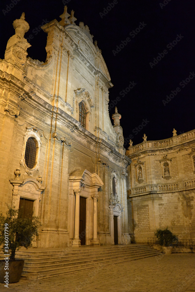 Lecce Cathedral facade at night, Lecce, Puglia, Italy