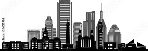 Obraz na płótnie BALTIMORE MARYLAND City Skyline Silhouette Cityscape Vector w salonie