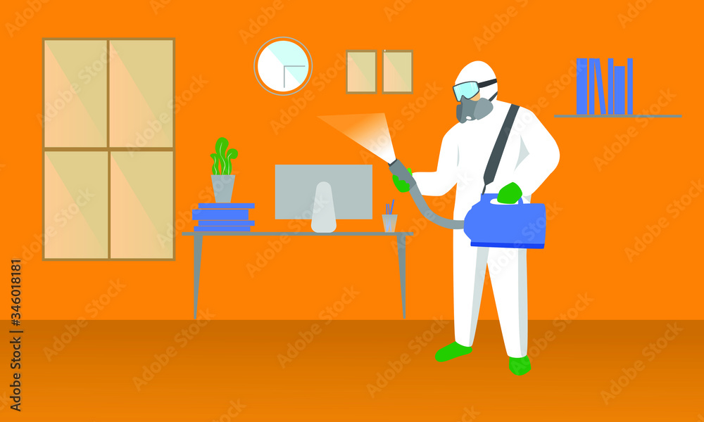 Medical worker in hazmat suit disinfecting coronavirus. Disinfection covid 19. Medical worker in hazmat suit disinfecting coronavirus. Disinfection covid 19.