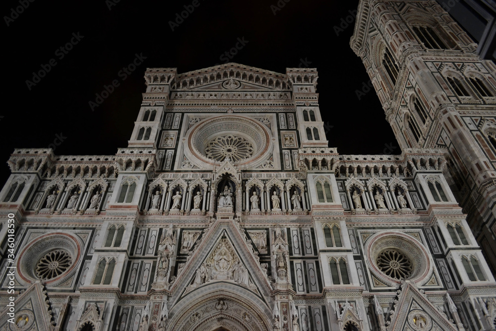 The Florence cathedral facade at night, Florence, Italy