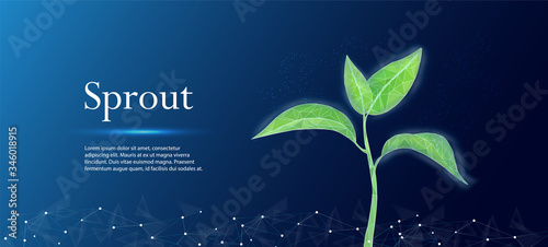 Sprout. The concept of growing plants. Abstract illustration isolated on a blue background. Save the planet, nature, environment. Grow life, polygon, triangles, low poly, vector illustration.