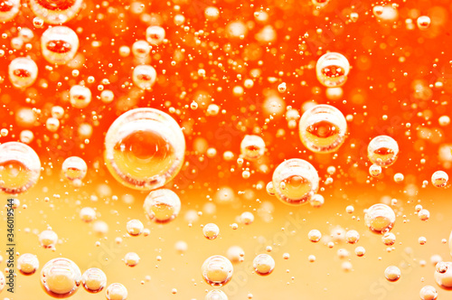 Macro bubbles of oxygen in the blood. Red-orange liquid.