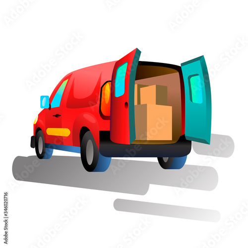 delivery red car, van, taxi, packages photo