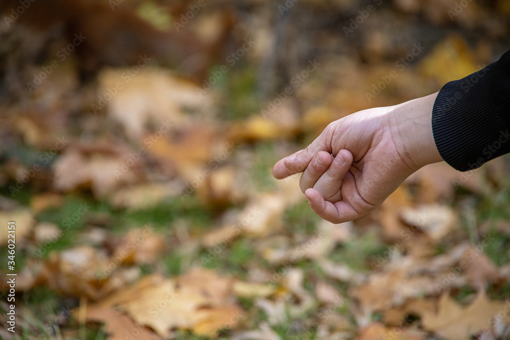 child's hand pointing something with a finger on a brown blurred background child's hand pointing something with a finger on a brown blurred background