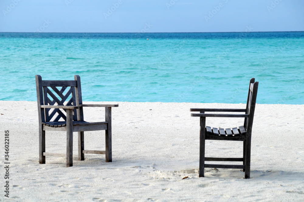 Sunbed on the beach, The Maldives, Ari Atoll Sunbed on the beach, The Maldives, Ari Atoll