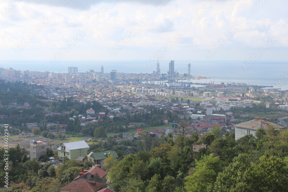 view overview from mount Sameba Batumi on the city of Batumi and the beach