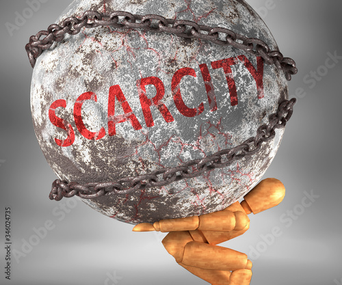 Φωτογραφία Scarcity and hardship in life - pictured by word Scarcity as a heavy weight on s