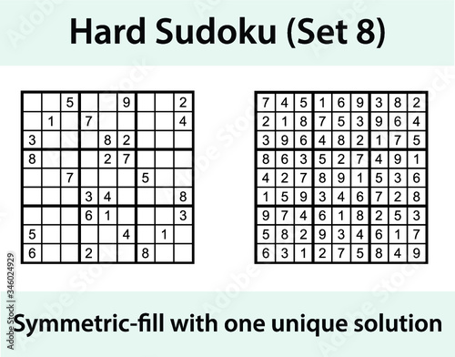 Vector Sudoku puzzle with solution - hard difficulty level