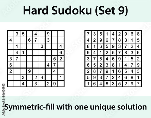 Vector Sudoku puzzle with solution - hard difficulty level