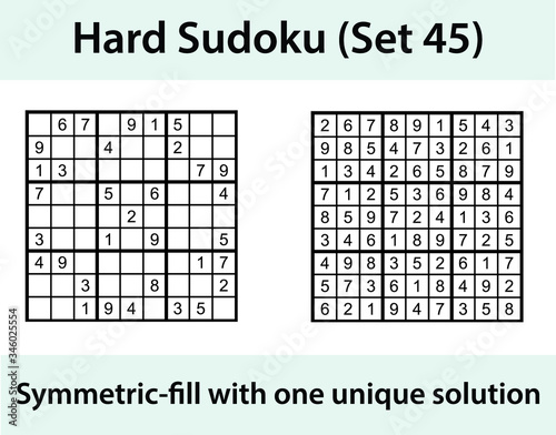 Vector Sudoku puzzle with solution - hard difficulty level