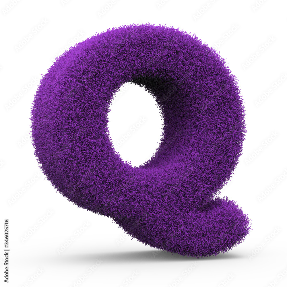 Uppercase Q fluffy and furry letter, 3D rendering isolated on white background Uppercase Q fluffy and furry letter, 3D rendering isolated on white background