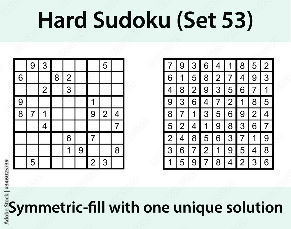 Vector Sudoku puzzle with solution - hard difficulty level Stock ベクター |  Adobe Stock