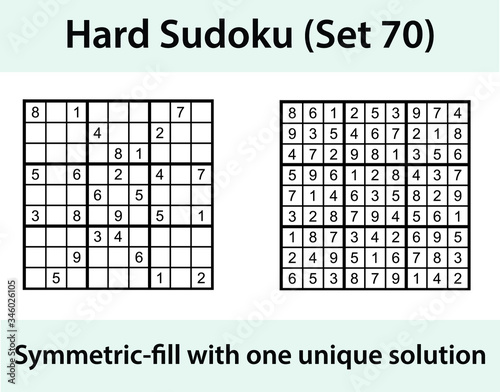 Vector Sudoku puzzle with solution - hard difficulty level