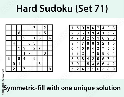 Vector Sudoku puzzle with solution - hard difficulty level