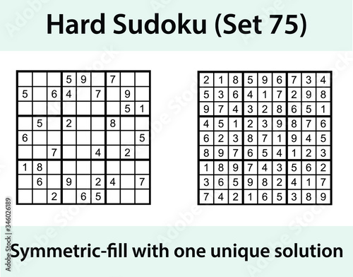 Vector Sudoku puzzle with solution - hard difficulty level