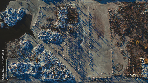 aerial view of a city that seems to have been bombed, in villa epecuen, province of Buenos Aires, Argentina. photo