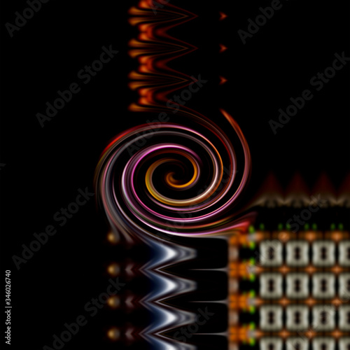 Computer-generated abstract vortex twirl lights pattern for illustration in the black background