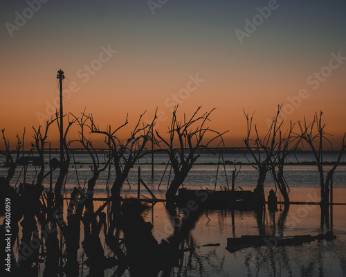 Sunset on the epecuen lake, the orange sky photo