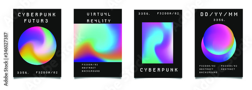 Covers and posters for music event. Set of flyers with holographic shapes.