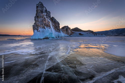 Oltrek island on lake Baikal in winter