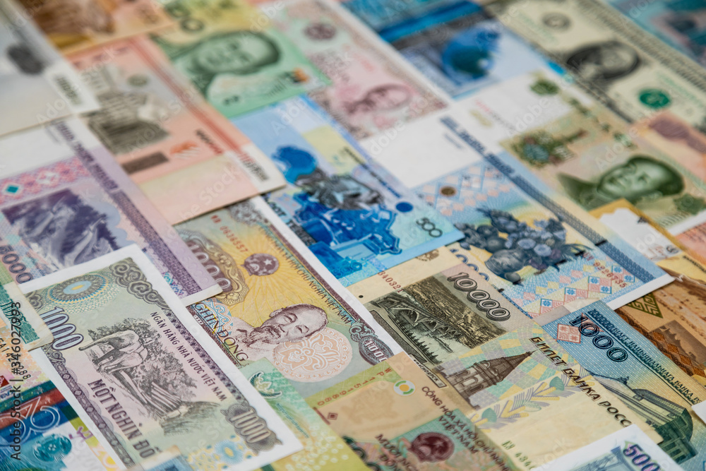 background of banknotes from different countries