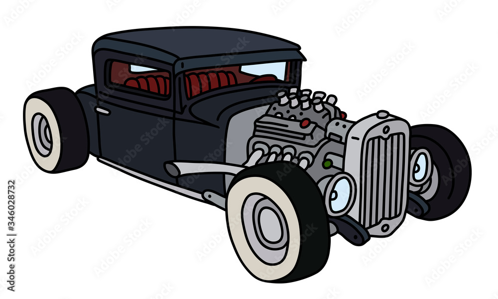 The vectorized hand drawing of a funny black  hotrod