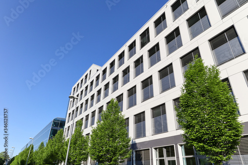 Cityscape with facade of a modern commercial and residential  building in a new business area downtown