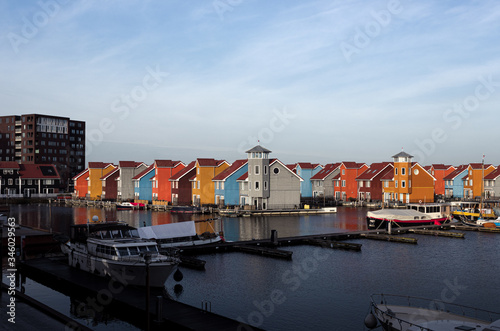 Colorful houses in Groningen, the Netherlands. Landscape.