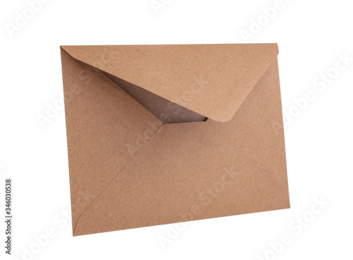 Empty brown vintage paper envelope isolated on the white