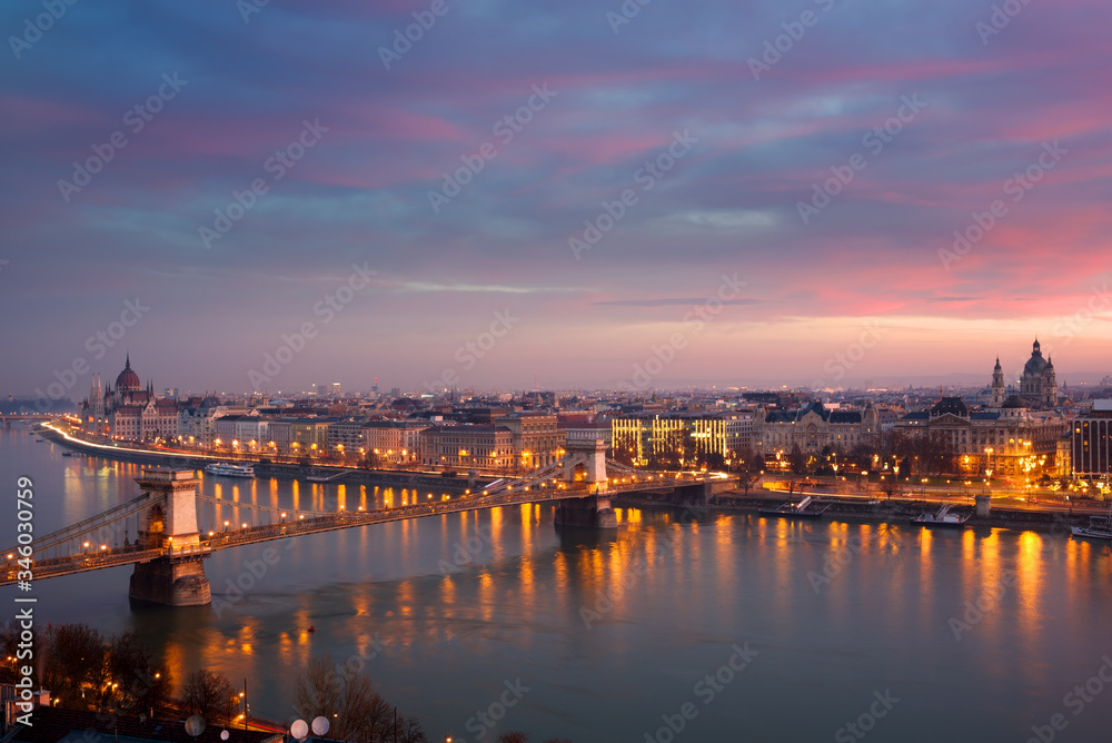 Panoramic view of Budapest at dawn